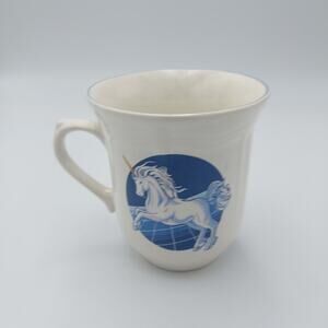 Vintage 80's Blue Unicorns Coffee Cups Tienshan Stoneware Unicorn‎ Horse Mug Cup